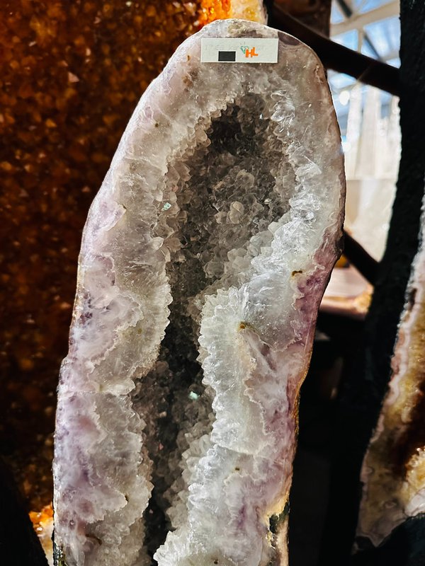Rare white amethyst druse pair with crystal hedgehogs and a beautiful rim