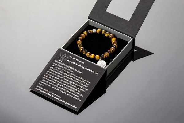 Tigerauge-Armband mit Silberteilen, Gem-Box Design