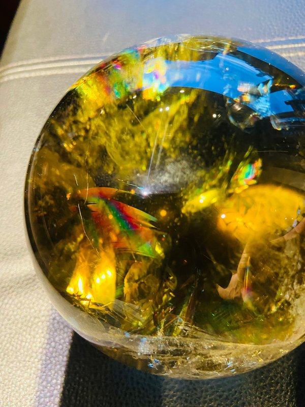 Great citrine ball with rainbow inclusions