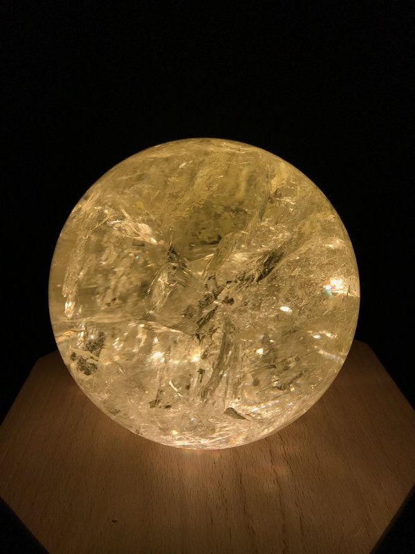 clear citrine ball from Zambia with beautiful rainbows and great reflections