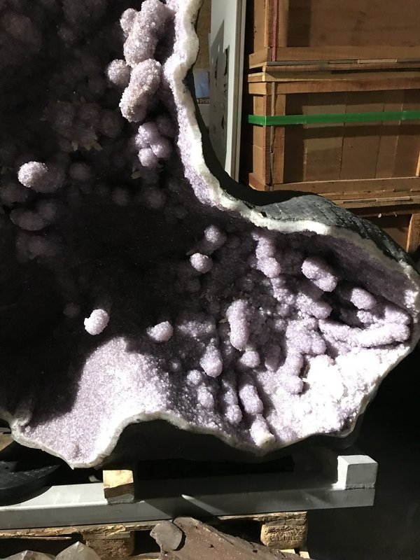 large amethyst druse with agate/amethyst stalactites
