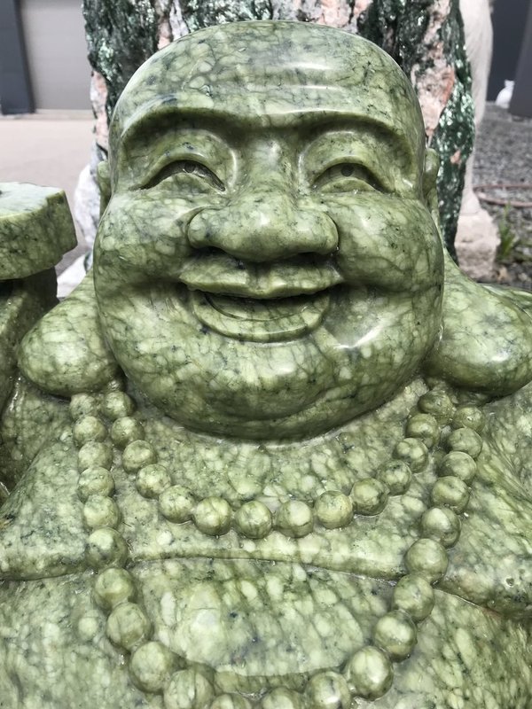 Nephrite jade Buddha, laughing, sitting
