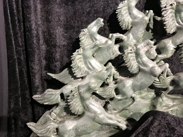 8 Jade horses from mint green serpentine jade