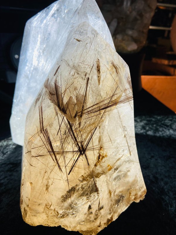 Rock crystal with 4 points - rutile quartz and smoky quartz