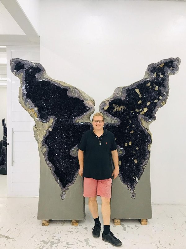 huge amethyst druse pair in the shape of angel wings or butterfly wings