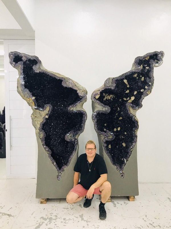 huge amethyst druse pair in the shape of angel wings or butterfly wings