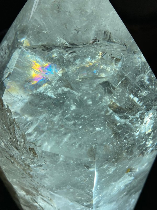 Bergkristall-Rauchquarz-Drillings-Kristall-Spitze