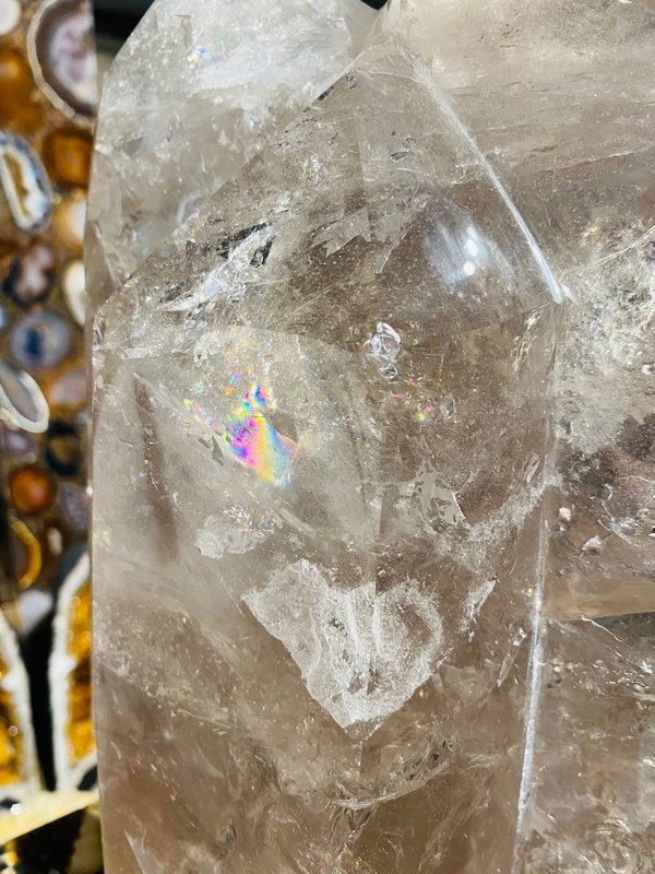 Rock crystal triple - tip with rainbow-colored inclusions from Brazil