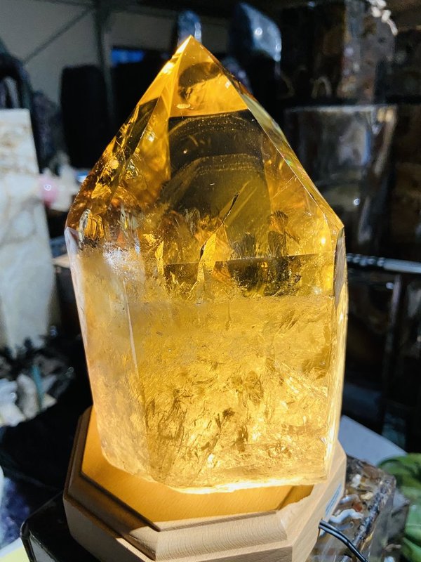 sehr seltene honigfarbene Rauchquarz-Citrin-Phantom-Kristall-Spitze aus Sambia