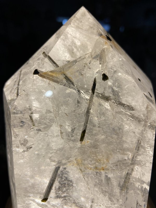 Tourmaline quartz, rock crystal with enclosed black and slightly greenish tourmalines