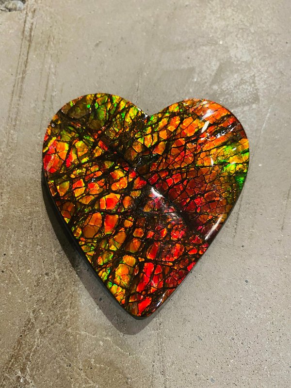 Great Red/Green Opalescent Heart - Ammolite Heart