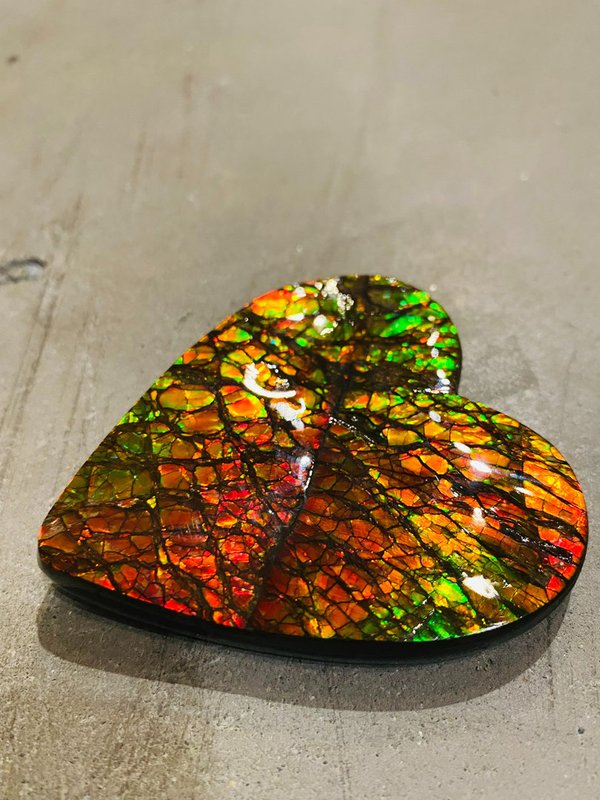 Great Red/Green Opalescent Heart - Ammolite Heart