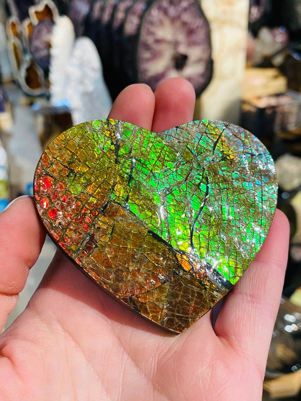 Beautiful opalescent heart - Ammolite heart