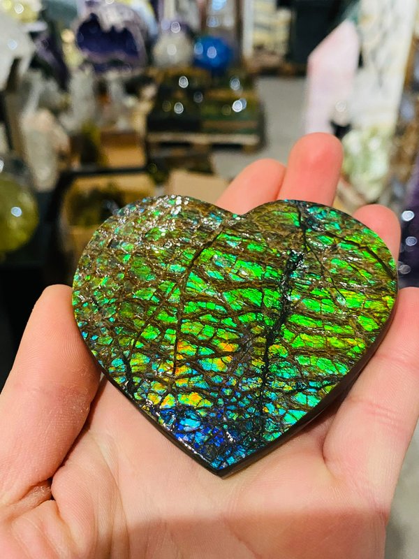 sparkling opalescent heart - Ammolite heart