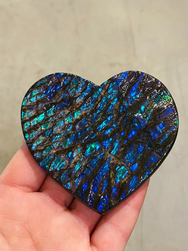 Blue Opalescent Heart - Ammolite Heart