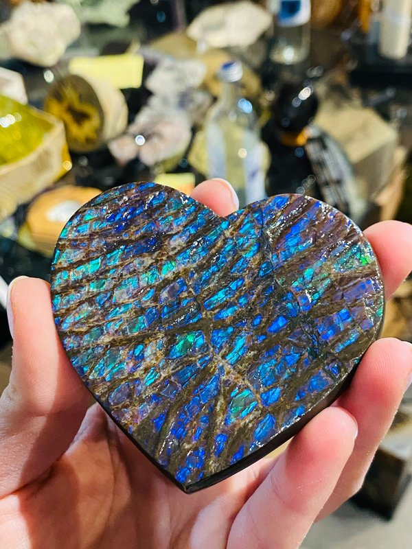 Blue Opalescent Heart - Ammolite Heart