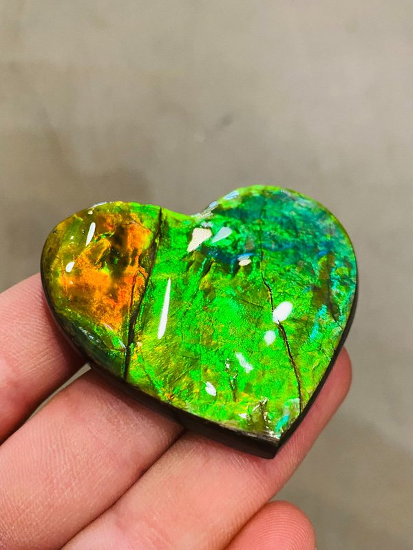 Green opalescent heart - Ammolite heart