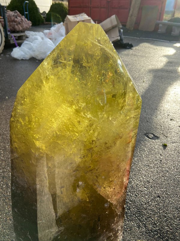 Large citrine lace with fantastic rainbows and smoky quartz